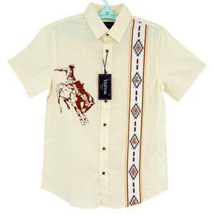 Visitor Premium Men's Short Sleeve Sand Western Rodeo Aztec Shirt Sz‎ Medium NWT